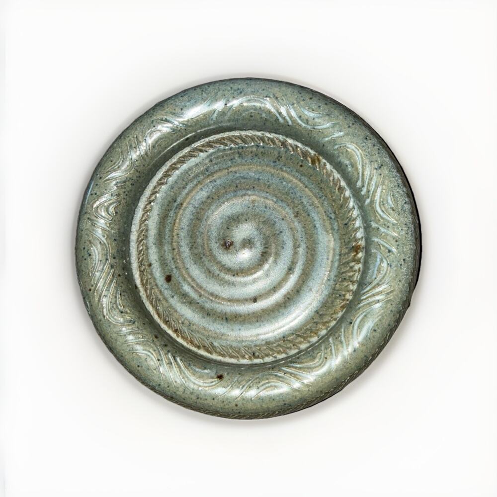 Pottery for Living Shallow Green Candle Plate Greg Johnson Donna Gilbert 6”